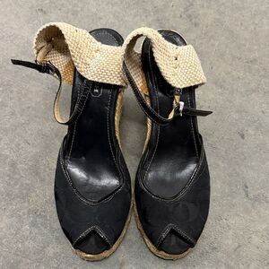 Coach Black and Tan Espadrille Sandals